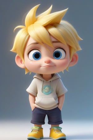 4d photographic image of full body image of a cute little chibi boy surreal, gold hair, vivid colours octane render trending on artstation, artistic photography, photorealistic concept art, soft natural volumetric cinematic perfect light, UHD white background, Dream House, Disney style, Disney Pixar style,score_9, modern Disney