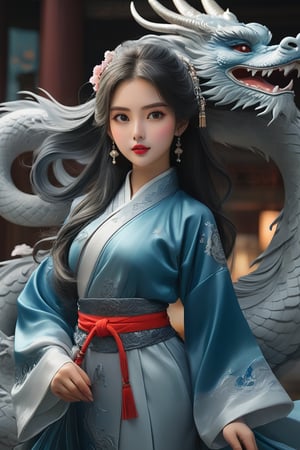 (masterpiece, top quality, best quality,aesthetics:1.2),ultra-detailed,1 girl,long hair,hanfu,chinese dragon,chinese girl
,oil paint,Beauty,1girl silver hair blue dress