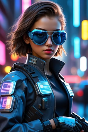 score_9,score_8_up,score_7_up,realistic photo,photorealistic,hyperrealistic,intricate details,1girl,25 years old,policeman,cyber sunglasses,dressed in cyber armor with a holographic outline,an intricate device in his hand,a laser pistol on his belt,cityscape,neon lights,cyberpunk,2077_Style,Beauty