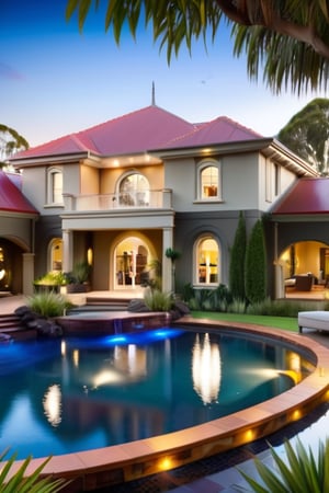 A luxury Australia-style villa surrounded by beautiful gardens