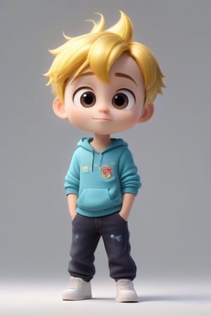 4d photographic image of full body image of a cute little chibi boy, surreal, gold hair, vivid colours octane render trending on artstation, artistic photography, photorealistic concept art, soft natural volumetric cinematic perfect light, UHD white background, Dream House, Disney style, Disney Pixar style,score_9, modern Disney