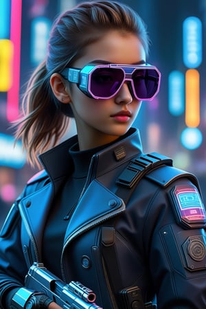 score_9,score_8_up,score_7_up,realistic photo,photorealistic,hyperrealistic,intricate details,1girl,25 years old,policeman,cyber sunglasses,dressed in cyber armor with a holographic outline,an intricate device in his hand,a laser pistol on his belt,cityscape,neon lights,cyberpunk,2077_Style,