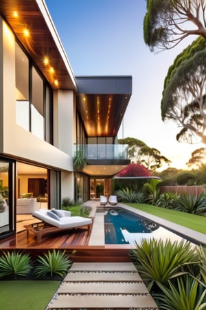 A luxury Australia-style villa surrounded by beautiful gardens