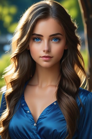 masterpiece, best quality, ultra-detailed, ultra high res, (photorealistic:1.1), raw photo, (realistic:0.2), 8k HDR, realistic lighting, 1girl, solo, looking at the viewer, asymmetrical long hair, (detailed oily skin), blue eyes, (detailed face), (outdoor background:1.1), (upper body:1.2), dress deep blue professional clothes, SDXL,Beauty