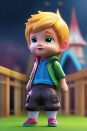 4d photographic image of full body image of a cute little chibi boy surreal, vivid colors octane render trending on artstation, artistic photography, photorealistic concept art, soft natural volumetric cinematic perfect light, uhd white background,Dream House, Disney style, gold hair