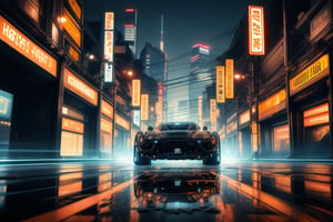 outdoors, no humans, night, ground vehicle, motor vehicle, reflection, car, vehicle focus, sports car, vintage filling, muscle car, more detail XL,cyberpunk style, cyberpunk city background,CyberpunkWorld, end of the world, detail of the car, blurred background(high pixel detail quality, sharp quality) 
(excellent sharp edges)
(magnetic sharpness highest level detailed full body quality), (extremely detailed 8K face body effects detailed ) (extremely detailed_detail) 
(highest level detailed quality)!(excellent quality detailed:1.5)! 
(out of focus details:1)
 (masterpiece:1.3), (best quality:1.3), (ultra high resolution:0.9) (hd +:0.8 ) (high definition image :1.5)  (auto adjust detail_details:0.8) 