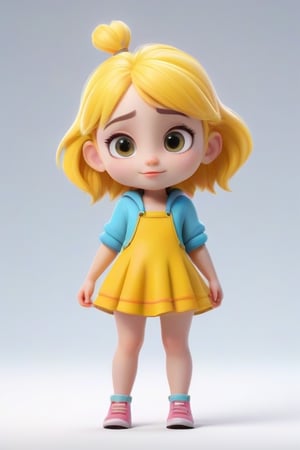 4d photographic image of full body image of a cute little chibi girl surreal, yellow hair, vivid colours octane render trending on artstation, artistic photography, photorealistic concept art, soft natural volumetric cinematic perfect light, UHD white background, Dream House, Disney style, Disney Pixar style,score_9,modern Disney