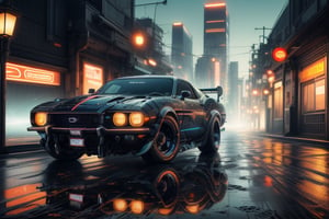 outdoors, no humans, night, ground vehicle, motor vehicle, reflection, car, vehicle focus, sports car, vintage filling, muscle car, more detail XL,cyberpunk style, cyberpunk city background,CyberpunkWorld, end of the world, detail of the car, blurred background(high pixel detail quality, sharp quality) 
(excellent sharp edges)
(magnetic sharpness highest level detailed full body quality), (extremely detailed 8K face body effects detailed ) (extremely detailed_detail) 
(highest level detailed quality)!(excellent quality detailed:1.5)! 
(out of focus details:1)
 (masterpiece:1.3), (best quality:1.3), (ultra high resolution:0.9) (hd +:0.8 ) (high definition image :1.5)  (auto adjust detail_details:0.8) 