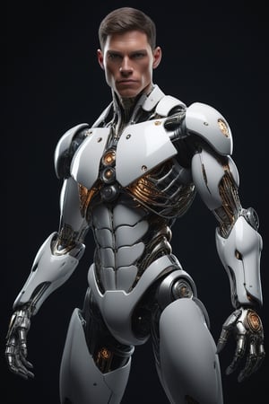 A stunning cyborg stands confidently against a sleek, black background, surrounded by subtle, gradient lighting that accentuates his intricate, mechanical features. His porcelain-like skin glistens with a fine sheen of oil, highlighting the precision engineering of his synthetic limbs. A masterpiece of high-quality artistry, this studio photo captures the intersection of beauty and power in a cyborg of unparalleled sophistication.,Cartoon,LoRA,Disneystyle