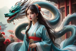 (masterpiece, top quality, best quality,aesthetics:1.2),ultra-detailed,1 girl,long hair,hanfu,chinese dragon,chinese girl
,oil paint