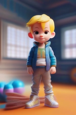 4d photographic image of full body image of a cute little chibi boy surreal, vivid colors octane render trending on artstation, artistic photography, photorealistic concept art, soft natural volumetric cinematic perfect light, uhd white background,Dream House, Disney style, gold hair