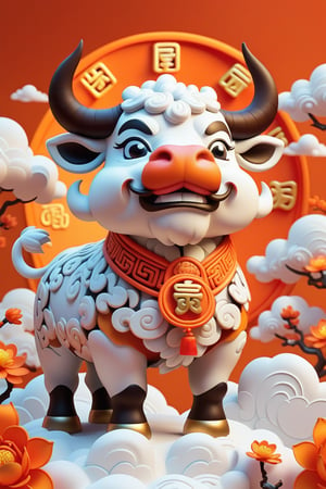 ohaxicxn icon,Chinese zodiac ox icon,Spring Festival,auspicious clouds,frosted texture,apps,paper sculpture,orange background,white neon light,ohaxicxn icon,symbol,mg_ip,pixar,masterpiece:1.2,extremely detailed,highres,Rich in detail,masterpiece,High resolution,depth of field,best quality,Best quality,super detail,ccurate,UHD,award winning,anatomically correct,SDXL,Cartoon