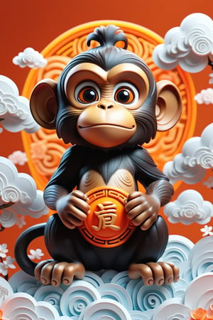 ohaxicxn icon,Chinese zodiac monkey icon,Spring Festival,auspicious clouds,frosted texture,apps,paper sculpture,orange background,white neon light,ohaxicxn icon,symbol,mg_ip,pixar,masterpiece:1.2,extremely detailed,highres,Rich in detail,masterpiece,High resolution,depth of field,best quality,Best quality,super detail,ccurate,UHD,award winning,anatomically correct,SDXL,Cartoon