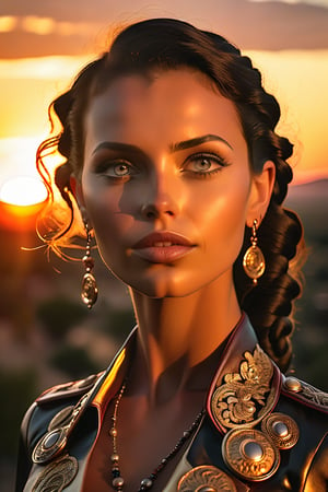 dvArchModern, 85mm, f1.8, portrait, photo realistic, hyperrealistic, orante, super detailed, intricate, dramatic, sunset lighting, shadows, high dynamic range