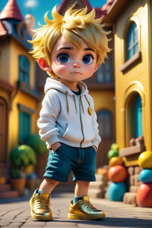 4d photographic image of full body image of a cute little chibi boy, surreal, gold hair, vivid colours octane render trending on artstation, artistic photography, photorealistic concept art, soft natural volumetric cinematic perfect light, UHD white background, Dream House, Disney style, Disney Pixar style,score_9, modern Disney, SDXL,Cartoon,photo r3al,better photography,Beauty