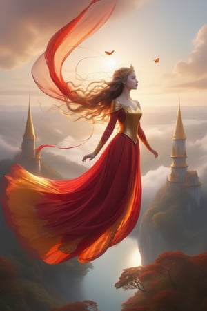 
she flew in golden orb, scarlet wing, silk aloft, dream state, flutterbye, silken tresses

floating princess towers, aloft and on high, beyond reach, etherial wind