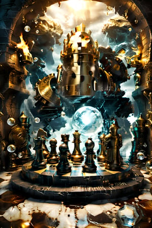 welcome to the midgar, sector seven, on the plate, clockwork cloud cyberpunk steampunk lost without reason, inside the jaws of fear, trapped, helpless, internal blight, caverness tomb, stepped, horizon, torment, glistening yet endless, internal chaos, , bauble giant marble chess board, giant chess pieces, giant stone golden chess piece, , crystal halls, marble floors, flooded worlds, tumbling dice, High definition, ultra-resolution, high-details, ultra-sharpness, sharp focus, ultra-clarity, anti-aliasing, soft diffusion,
