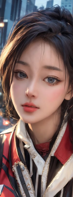 myanxin_SD, 1girl, nose, lips, looking-at-viewer, Solo, (((Very detailed face)))), ((Very detailed eyes and face)))), Beautiful detail eyes, Body parts__, Official art, Unified 8k wallpaper, Super detailed, beautiful and beautiful, beautiful, masterpiece, best quality, original, masterpiece, super fine photo, best quality, super high resolution, realistic realism, sunlight, full body portrait, amazing beauty, dynamic pose, delicate face, vibrant eyes, (from the front), She wears Spider-Man suit, red and black color scheme, spider, very detailed city roof background, rooftop, overlooking the city, detailed face, detailed complex busy background, messy, gorgeous, milky white, highly detailed skin, realistic skin details, visible pores, clear focus, volumetric fog, 8k uhd, DSLR, high quality, film grain, fair skin, photo realism, lomography, futuristic dystopian megalopolis, translucent
,myanxin_SD
