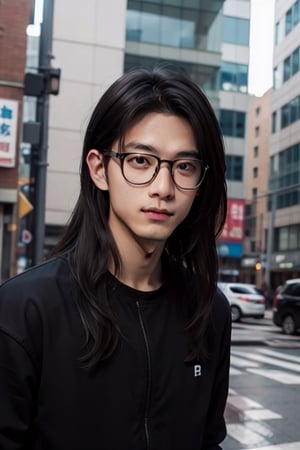 male,Taiwanese, long hair,big eyes,missionary,black-rimmed glasses