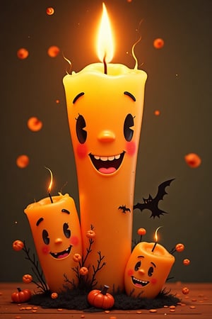 Faceless Candle family characters, vintage cartoon art, cute photo, halloween themed, intricate details, masterpiece, best quality, best image, 16K UHD.