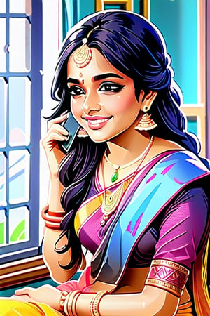 beautiful cute young attractive indian teenage girl, village girl, 18 years old, cute, Indian model, long black hair, colorful hair, dacing, sitting in home, ,realistic, portrait, , hairstyle ,indian, smiling face, purple dress wide shot, far shot,  hairstyle, on phone smile , sitting, far , indian,more detail XL, transparent saree, breast nipple visible, nude, no_bra, no_panties, no_saree, breasts, brown nipple, 