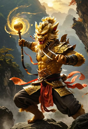 Dragon fighting Sun Wukong, with Sun Wukong holding the golden cudgel, in a style similar to Alessandro Magnasco