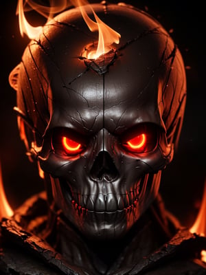 best quality, 4k, 8k, masterpiece, ultra-detailed, photorealistic, an image of a skull with glowing eyes and smoke coming out of its mouth in front of a dark background