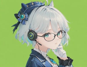 1girl, solo, full body, blue_headwear, looking_at_viewer, green_background, upper_body, simple_background, long_sleeves, blue_jacket, white_gloves, top_hat, ascot, short_hair, white_shirt, brooch, black_gloves,glasses on face,oval_cell,headphones. close eyes,
Faces of Bankruptcy in FX