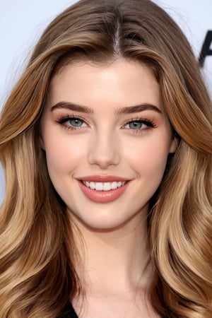 Make a face similar to Sarah McDaniel's face , close-up of a woman with  long blonde hair and big eyes, 17 years old, extremely beautiful one face,  portrait, very_big_lips, detailed , a perfect smile
