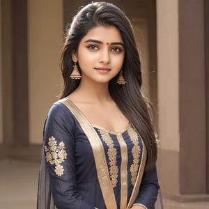 super cute Indian woman, Indian suit with, black, simple face
