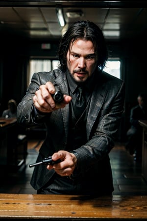 open wide shot, masterpiece, excellent quality, 
perfect hands,epic running fast shooting machine gun with flames, photo realistic Keanu Reeves John Wick with pistol and machine gun , thriller style, aggressive pose, modern black and white Gucci suit, armed gun, photorealistic, highly detailed, blurry photo, intricate, incredibly detailed, super detailed, gangster texture, detailed , crazy, soft lights and shadows