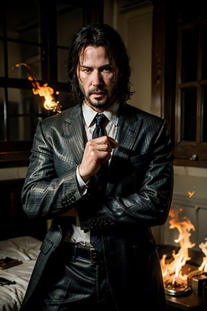 open wide shot, masterpiece, excellent quality, 
perfect hands,epic running fast shooting machine gun with flames, photo realistic Keanu Reeves John Wick with pistol and machine gun , thriller style, aggressive pose, modern black and white Gucci suit, armed gun, photorealistic, highly detailed, blurry photo, intricate, incredibly detailed, super detailed, gangster texture, detailed , crazy, soft lights and shadows