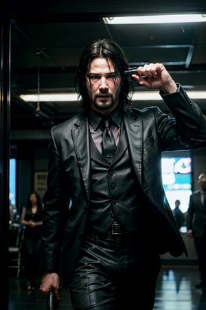 open wide shot, masterpiece, excellent quality, 
perfect hands, running fast shooting machine gun with flames, photo realistic Keanu Reeves John Wick with pistol and machine gun , thriller style, aggressive pose, modern black and white Gucci suit, armed gun, photorealistic, highly detailed, blurry photo, intricate, incredibly detailed, super detailed, gangster texture, detailed , crazy, soft lights and shadows