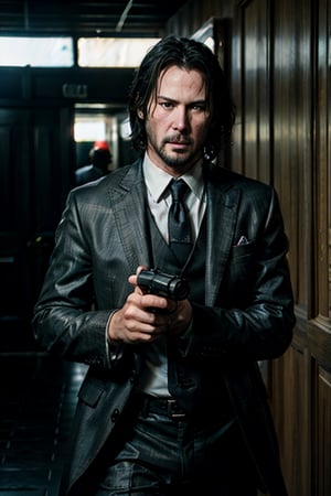 open wide shot, masterpiece, excellent quality, 
perfect hands,epic running fast shooting machine gun with flames, photo realistic Keanu Reeves John Wick with pistol and machine gun , thriller style, aggressive pose, modern black and white Gucci suit, armed gun, photorealistic, highly detailed, blurry photo, intricate, incredibly detailed, super detailed, gangster texture, detailed , crazy, soft lights and shadows