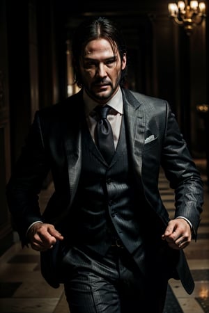 masterpiece, excellent quality, 8k, photo realistic man john wick with ,running, shooting, thriller style, aggressive pose, modern black and white Gucci suit, armed gun, photorealistic, highly detailed, blurry photo, intricate, incredibly detailed, super detailed, gangster texture, detailed , crazy, soft lights and shadows