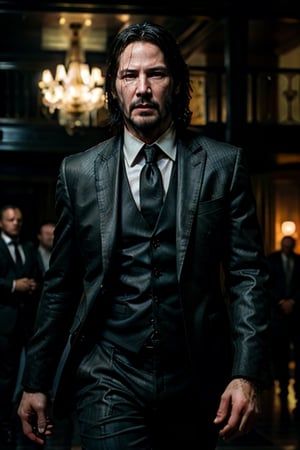 open wide shot, masterpiece, excellent quality, running fast shooting machinegun with flames, photo realistic Keanu Reeves John Wick with pistol and machine gun , thriller style, aggressive pose, modern black and white Gucci suit, armed gun, photorealistic, highly detailed, blurry photo, intricate, incredibly detailed, super detailed, gangster texture, detailed , crazy, soft lights and shadows