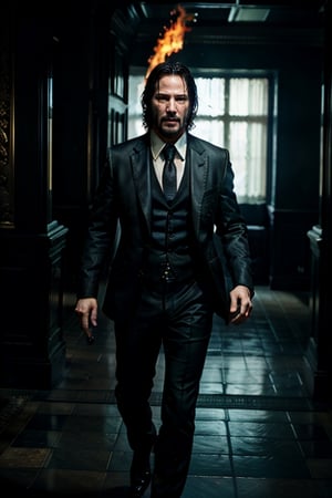 open wide shot, masterpiece, excellent quality, running shooting guns with flame, photo realistic Keanu Reeves John Wick with , thriller style, aggressive pose, modern black and white Gucci suit, armed gun, photorealistic, highly detailed, blurry photo, intricate, incredibly detailed, super detailed, gangster texture, detailed , crazy, soft lights and shadows