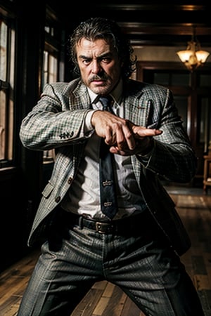 ((Panoramic and open wide shot)), masterpiece, excellent quality, 
perfect hands,epic running fast shooting machine gun with flames, photo realistic Ian McShane as Winston ,  with pistol and machine gun , 
different weapons
knives, katanas, submachine guns, grenades, in a shootout with other men, thriller style, aggressive pose, modern black and white Gucci suit, armed gun, photorealistic, highly detailed, blurry photo, intricate, incredibly detailed, super detailed, gangster texture, detailed , crazy, soft lights and shadows