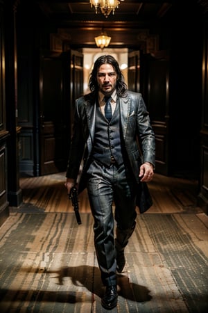 ((Panoramic and open wide shot)), masterpiece, excellent quality, 
perfect hands,epic running fast shooting machine gun with flames, photo realistic Keanu "John Wick",  with pistol and machine gun , 
different weapons
knives, katanas, submachine guns, grenades, in a shootout with other men, thriller style, aggressive pose, modern black and white Gucci suit, armed gun, photorealistic, highly detailed, blurry photo, intricate, incredibly detailed, super detailed, gangster texture, detailed , crazy, soft lights and shadows