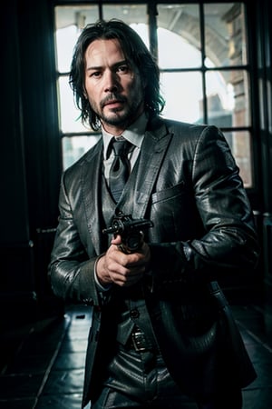 open wide shot, masterpiece, excellent quality, HD, 
perfect hands,epic running fast shooting machine gun with flames, photo realistic Keanu Reeves John Wick with pistol and machine gun , ((different weapons)) thriller style, aggressive pose, modern black and white Gucci suit, armed gun, photorealistic, highly detailed, blurry photo, intricate, incredibly detailed, super detailed, gangster texture, detailed , crazy, soft lights and shadows