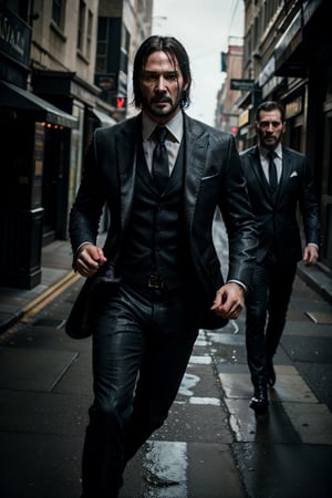 masterpiece, excellent quality, 8k, photo realistic man john wick with ,running, shooting, thriller style, aggressive pose, modern black and white Gucci suit, armed gun, photorealistic, highly detailed, blurry photo, intricate, incredibly detailed, super detailed, gangster texture, detailed , crazy, soft lights and shadows