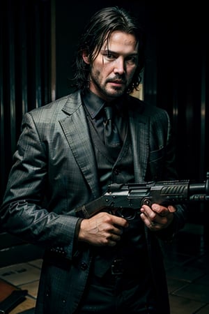 open wide shot, masterpiece, excellent quality, 
perfect hands,epic running fast shooting machine gun with flames, photo realistic Keanu Reeves John Wick with pistol and machine gun , thriller style, aggressive pose, modern black and white Gucci suit, armed gun, photorealistic, highly detailed, blurry photo, intricate, incredibly detailed, super detailed, gangster texture, detailed , crazy, soft lights and shadows