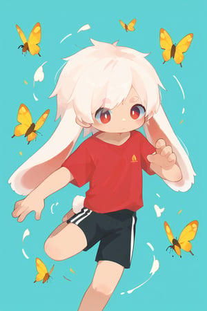 solo,male_focus,shota,
vup-bai,white_hair,(lop_ears:1.2),(red shirt:0.8),(black shorts:0.8),[barefoot],
dynamic_pose,fly,BREAK,
score_9,score_8_up,score_7_up,score_6_up,score_5_up,source_anime 