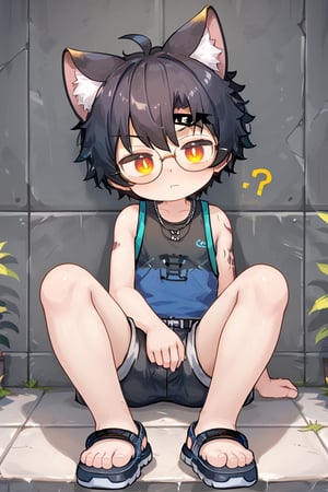 solo,male_child,(shota:1.25),vup-lc glasses, vup-lc face, (vup-lc hair:1.25), vup-lc ears,BREAK,
vup-lc top, vup-lc shorts,BREAK,
(prefect_foot,prefect_hands,prefect_eyes:1.05),
wide_shot,[looking at viewer],
sit,confused,head tilt,feet focus,BREAK,
score_9,score_8_up,score_7_up,score_6_up,score_5_up,source_anime,anime_screencap,