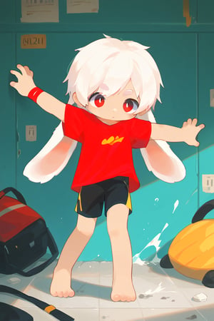 solo,male_focus,shota,
vup-bai,white_hair,(lop_ears:1.2),(red shirt:0.8),(black shorts:0.8),[barefoot],
dynamic_pose,BREAK,
score_9,score_8_up,score_7_up,score_6_up,score_5_up,source_anime 