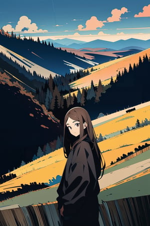 (masterpiece, best quality, high resolution: 1.3), ultra resolution image, (1 child), (only), long hair, semi-long dark brown hair, black eyes, dark gray sweatshirt, fierce, smug, confident, fantasy , ready to fight, landscape (meadow), collapse of civilization, ancient, r1ge, mythical, infinite sky (smoll sky ((ruin)), cold hearted brown eyes, traveler
