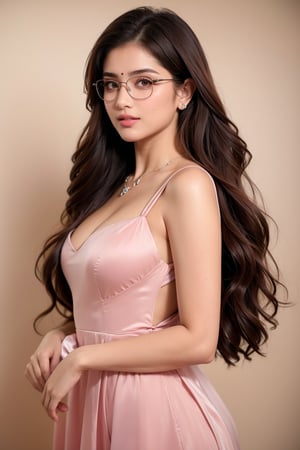 score_9, score8_up,(absurd quality,16k,highres,masterpiece), ultra details,UHD,(photorealistic Realism 16K Quality), (stunningly beautiful woman, 22-year-old), ((wearing glasses1.5)), (super quality details, realistic texture: skin, hair), ((the most absurd quality perfect eyes)), (natural super beautiful cute sharp-face), (light pale complexion), ((clear  and sharp perfect round realistic brown_eyes)), finely detailed pupils, detailed lips:1.3, BREAK, ((Fujicolor, daytime soft lighting), detailed perfect symmetrical face, detailed sharp nose, detailed glossy lips, detailed white teeth, fashion supermodel, (curly heban hair (slicked to the one side) Intricately detailed), BREAK, (pink_makeup), BREAK, ((Classic and sexy designer dress, combination of red and yellow colour in the dress)), Detailed blue decoration, BREAK, (Fitted clothing), dynamic pose, ((looking from side)), (no decorations in the hair), (dark shot:1.2), (firm normal full breasts), hint of cleavage, ((vibarant and colourful),anikha,girl,beauty,solo,1 girl 