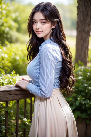 A breathtakingly beautiful and very young girl, exuding an air of innocence and charm. She is dressed in a collared shirt, adorned with checkered stripes, and a short skirt, part of a stunning ensemble. Her bangs gracefully frame her face, while twin braids cascade down her back, adding a touch of whimsy to her overall appearance. The girl's intricate and delicate linework, as well as her fine details, are a testament to the insane amount of attention given to every aspect of her illustration. Her iridescent brown hair is vividly colored and meticulously crafted, with whimsical patterns and enchanting scenes intertwined throughout.
