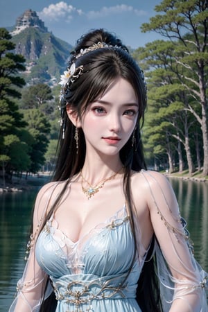 thin, slim, beautiful girl, white skin, sharp jawline, upper body, smirk, outdoors, chinese_clothes ,QingYi