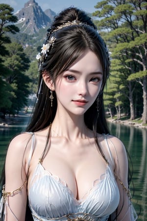 thin, slim, beautiful girl, white skin, sharp jawline, upper body, smirk, outdoors, chinese_clothes ,QingYi